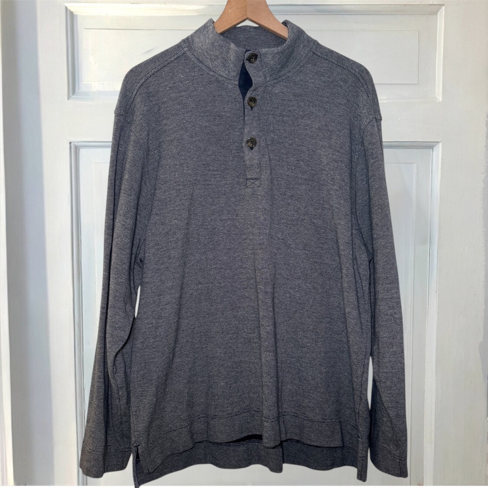 Brooks Brothers Mock Neck Henley Men's XL Blue Gray Cotton Knit Pullover Shirt - Picture 4 of 7